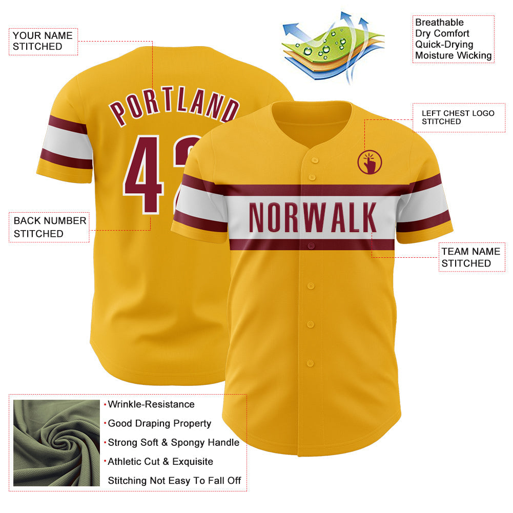 Custom Gold Crimson-White Authentic Baseball Jersey - Sky-Custom