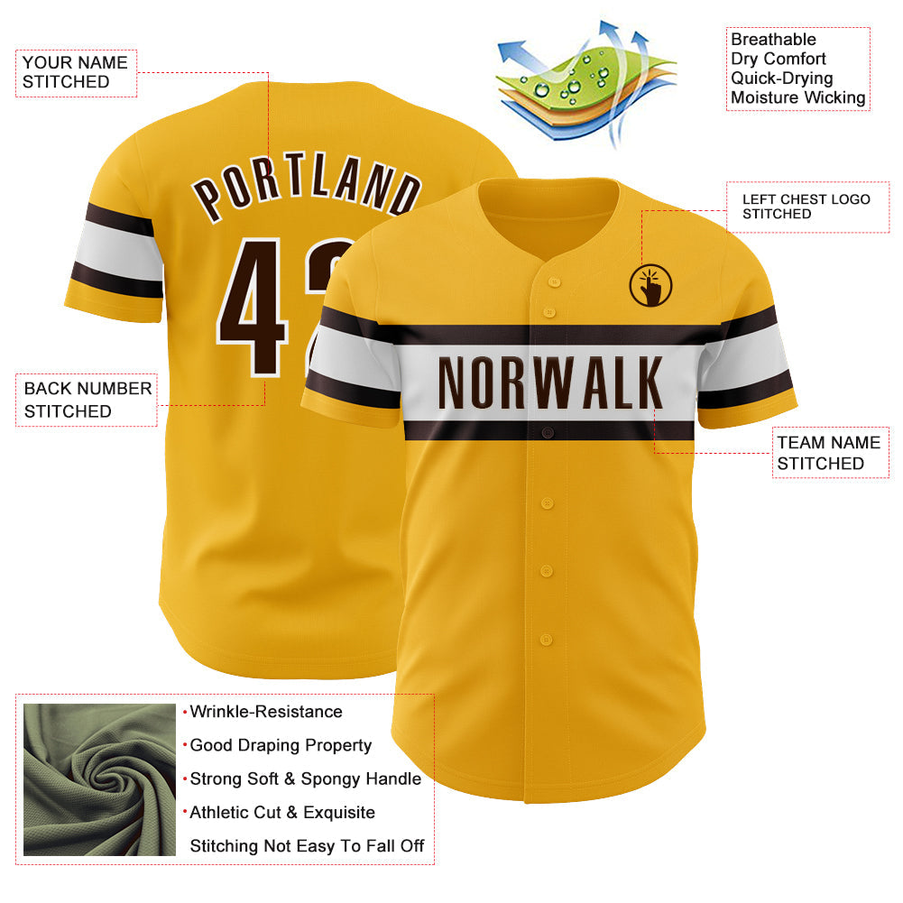 Custom Gold Brown-White Authentic Baseball Jersey - Sky-Custom