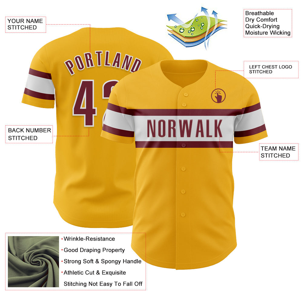 Custom Gold Burgundy-White Authentic Baseball Jersey - Sky-Custom