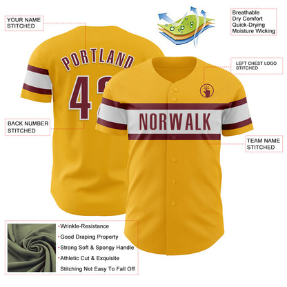 Custom Gold Burgundy-White Authentic Baseball Jersey - Sky-Custom