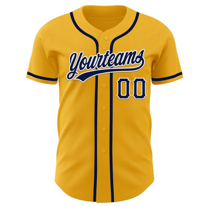 Custom Gold Navy-White Authentic Baseball Jersey - Sky-Custom