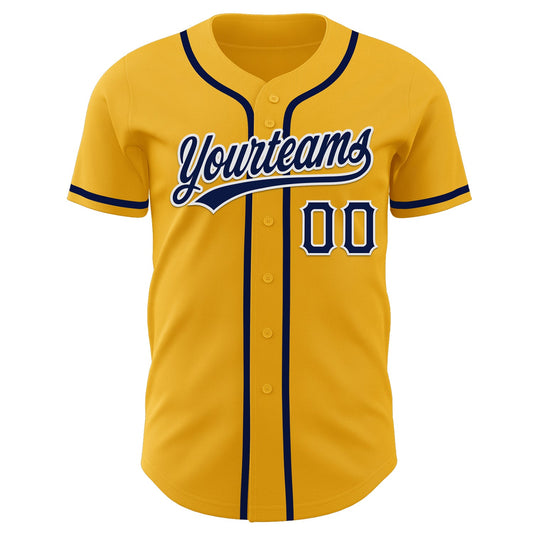 Custom Gold Navy-White Authentic Baseball Jersey - Sky-Custom