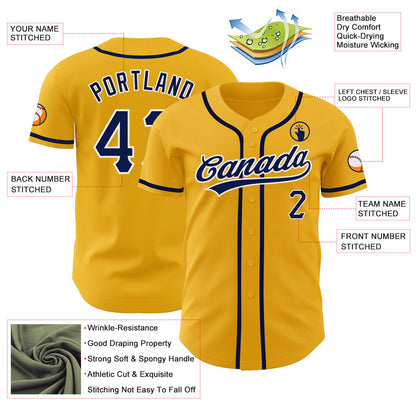 Custom Gold Navy-White Authentic Baseball Jersey - Sky-Custom