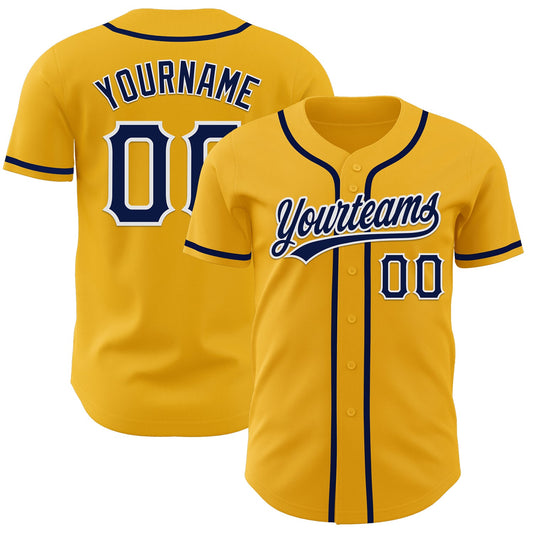 Custom Gold Navy-White Authentic Baseball Jersey - Sky-Custom