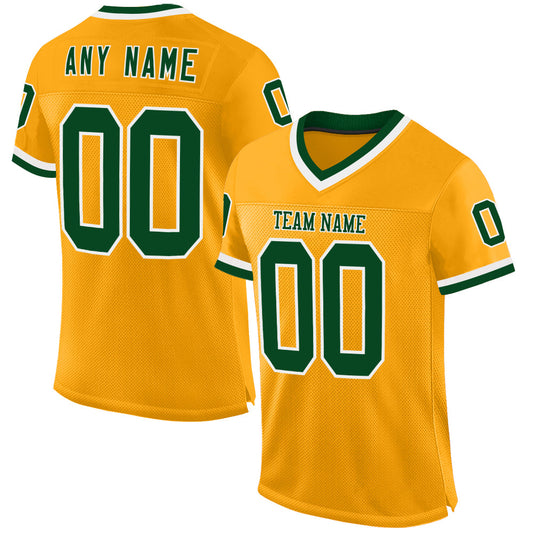 Custom Gold Green-White Mesh Authentic Throwback Football Jersey - Sky-Custom