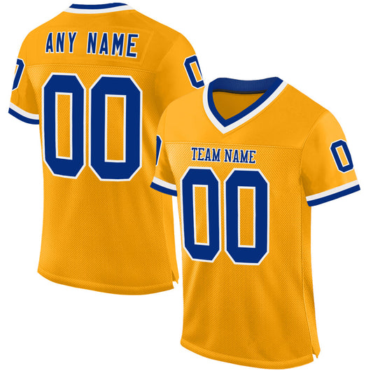 Custom Gold Royal-White Mesh Authentic Throwback Football Jersey - Sky-Custom