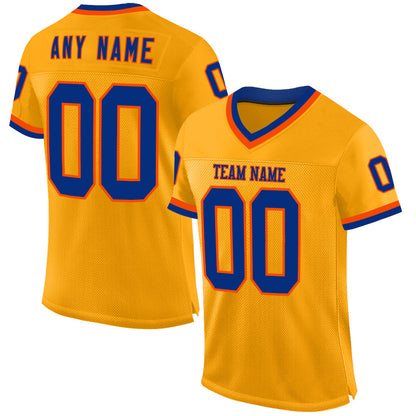 Custom Gold Royal-Orange Mesh Authentic Throwback Football Jersey - Sky-Custom