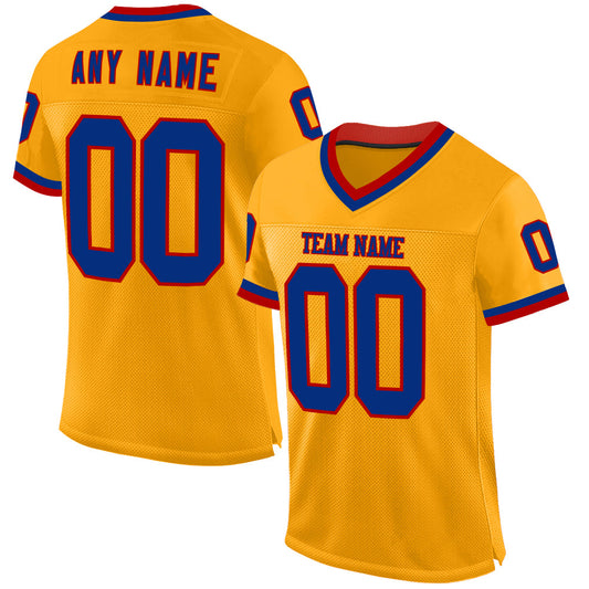 Custom Gold Royal-Red Mesh Authentic Throwback Football Jersey - Sky-Custom