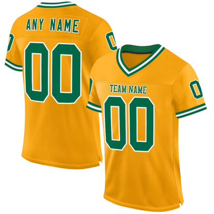 Custom Gold Kelly Green-White Mesh Authentic Throwback Football Jersey - Sky-Custom