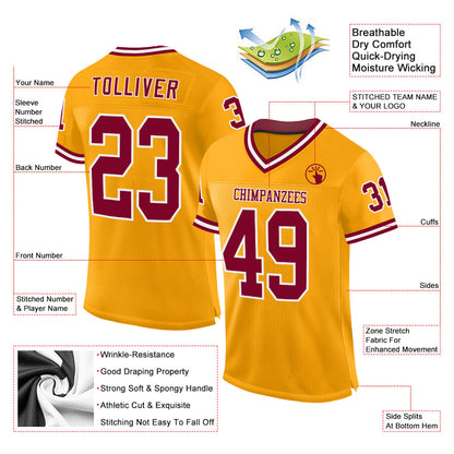 Custom Gold Maroon-White Mesh Authentic Throwback Football Jersey - Sky-Custom