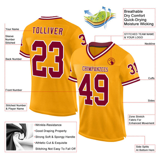 Custom Gold Maroon-White Mesh Authentic Throwback Football Jersey - Sky-Custom