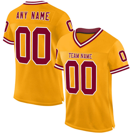 Custom Gold Maroon-White Mesh Authentic Throwback Football Jersey - Sky-Custom