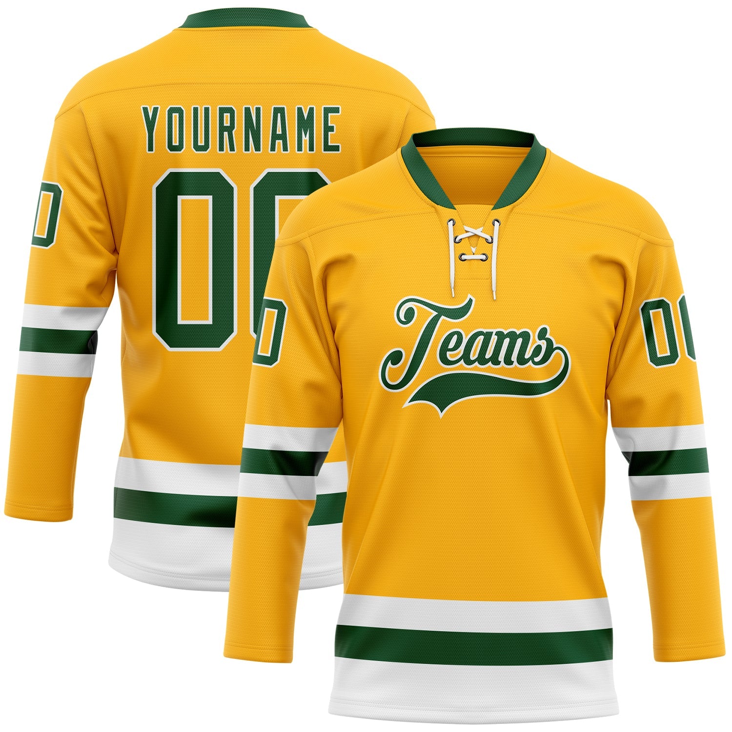 Custom Gold Green-White Hockey Lace Neck Jersey - Sky-Custom