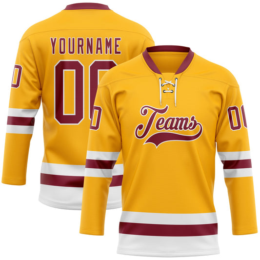 Custom Gold Crimson-White Hockey Lace Neck Jersey - Sky-Custom