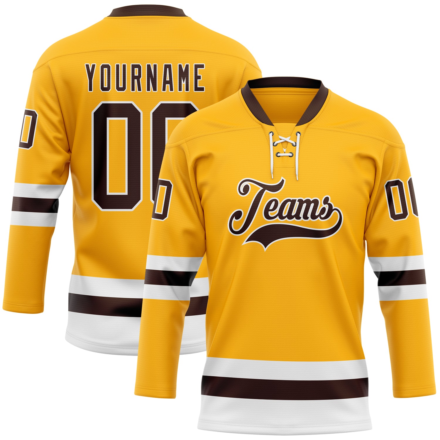 Custom Gold Brown-White Hockey Lace Neck Jersey - Sky-Custom