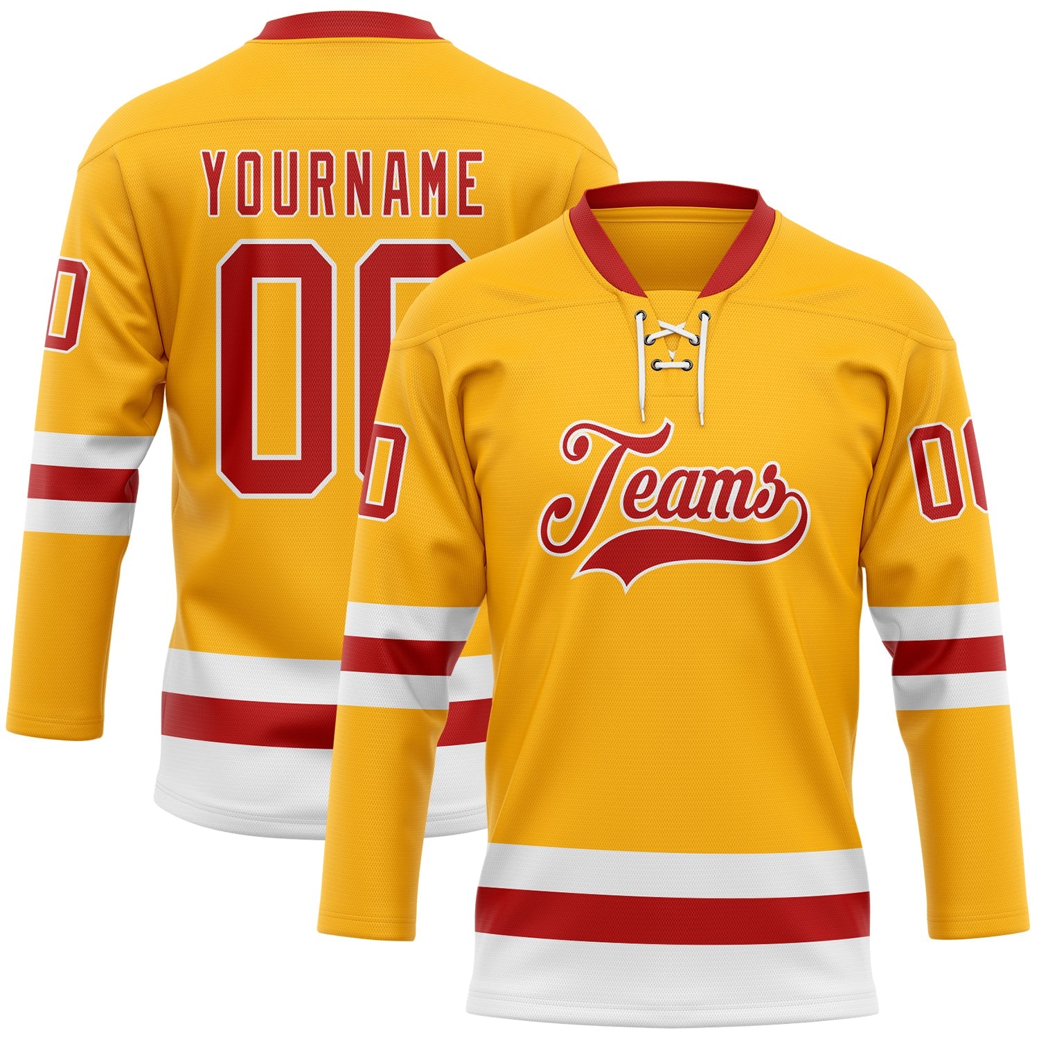 Custom Gold Red-White Hockey Lace Neck Jersey - Sky-Custom
