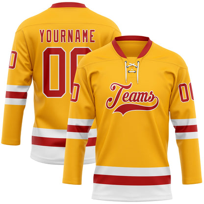 Custom Gold Red-White Hockey Lace Neck Jersey - Sky-Custom