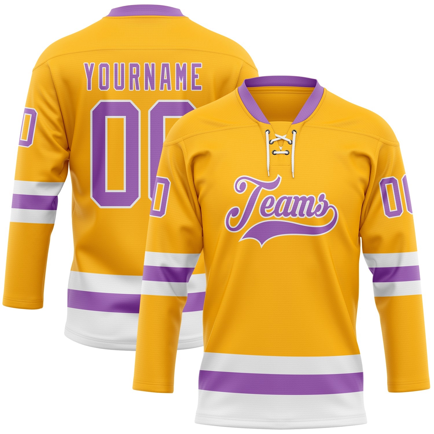 Custom Gold Medium Purple-White Hockey Lace Neck Jersey - Sky-Custom