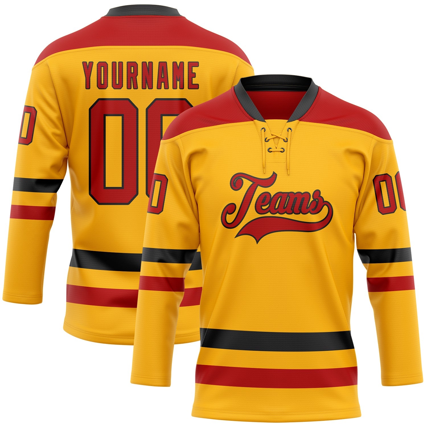 Custom Gold Red-Black Hockey Lace Neck Jersey - Sky-Custom