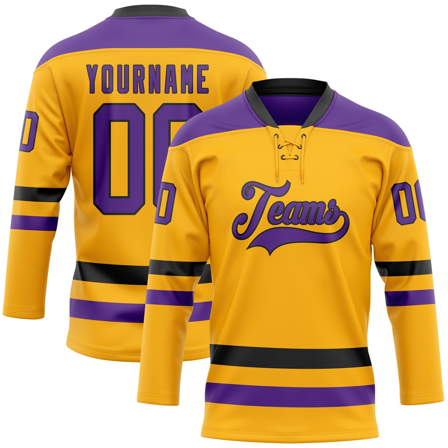 Custom Gold Purple-Black Hockey Lace Neck Jersey - Sky-Custom