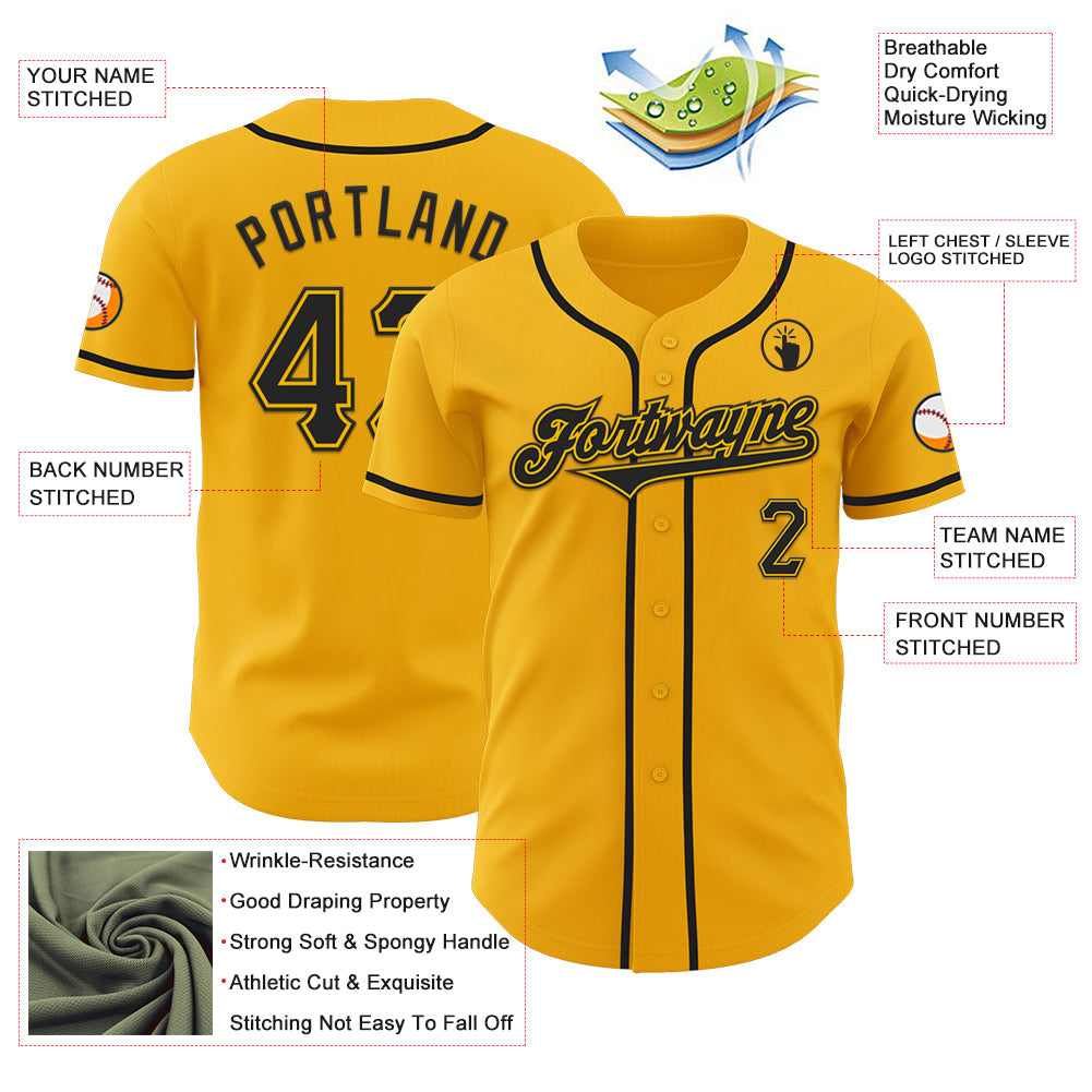 Custom Gold Black Authentic Baseball Jersey - Sky-Custom