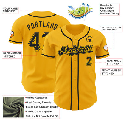 Custom Gold Black Authentic Baseball Jersey - Sky-Custom