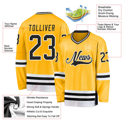 Custom Gold Black-White Hockey Jersey - Sky-Custom