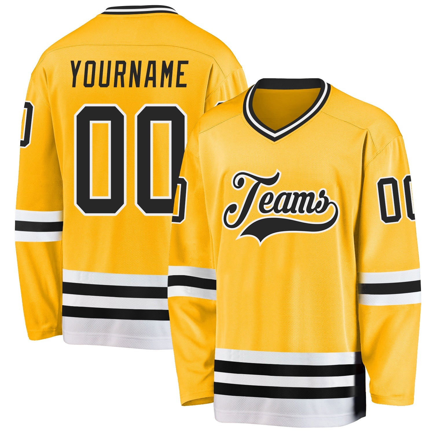 Custom Gold Black-White Hockey Jersey - Sky-Custom