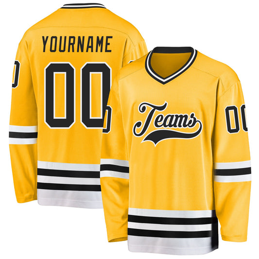 Custom Gold Black-White Hockey Jersey - Sky-Custom