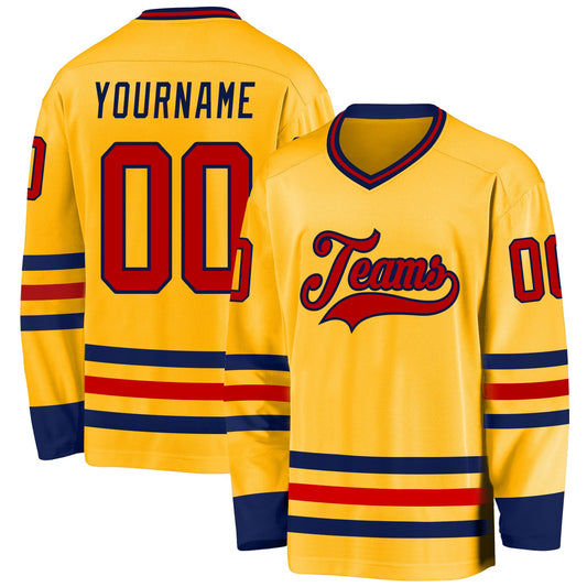 Custom Gold Red-Navy Hockey Jersey - Sky-Custom