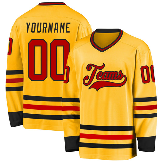 Custom Gold Red-Black Hockey Jersey - Sky-Custom