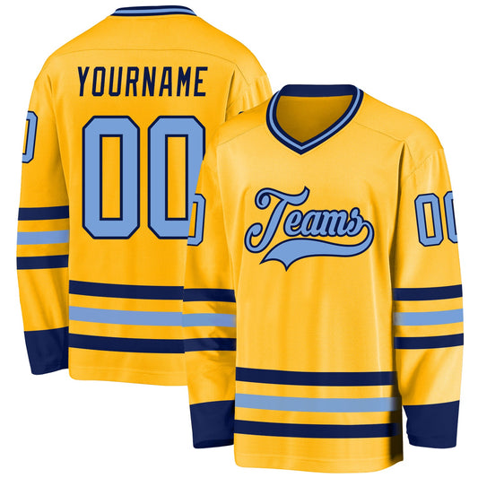 Custom Gold Light Blue-Navy Hockey Jersey - Sky-Custom
