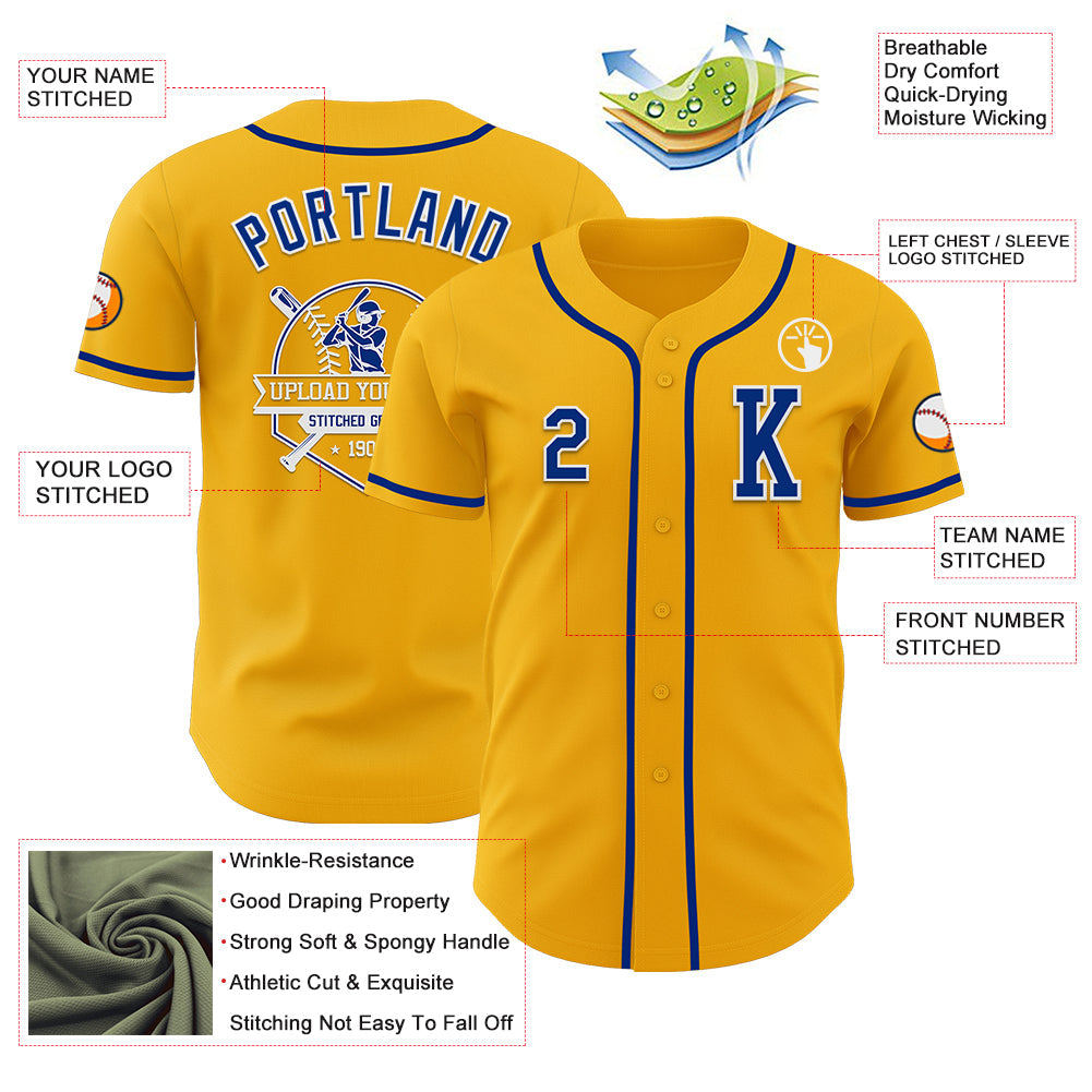 Custom Gold Royal-White Authentic Baseball Jersey - Sky-Custom