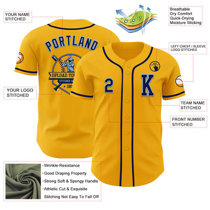 Custom Gold Navy-Light Blue Authentic Baseball Jersey - Sky-Custom