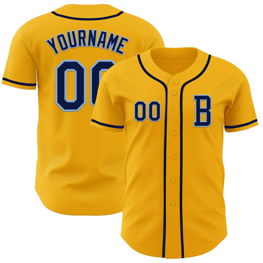 Custom Gold Navy-Light Blue Authentic Baseball Jersey - Sky-Custom