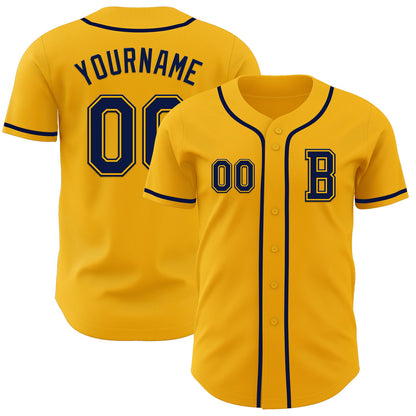 Custom Gold Navy Authentic Baseball Jersey - Sky-Custom