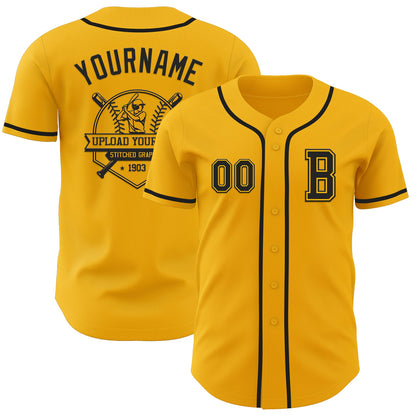Custom Gold Black Authentic Baseball Jersey - Sky-Custom