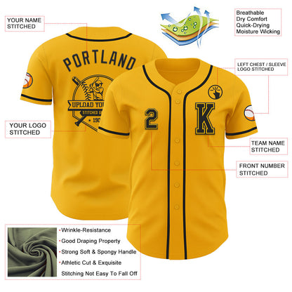 Custom Gold Black Authentic Baseball Jersey - Sky-Custom