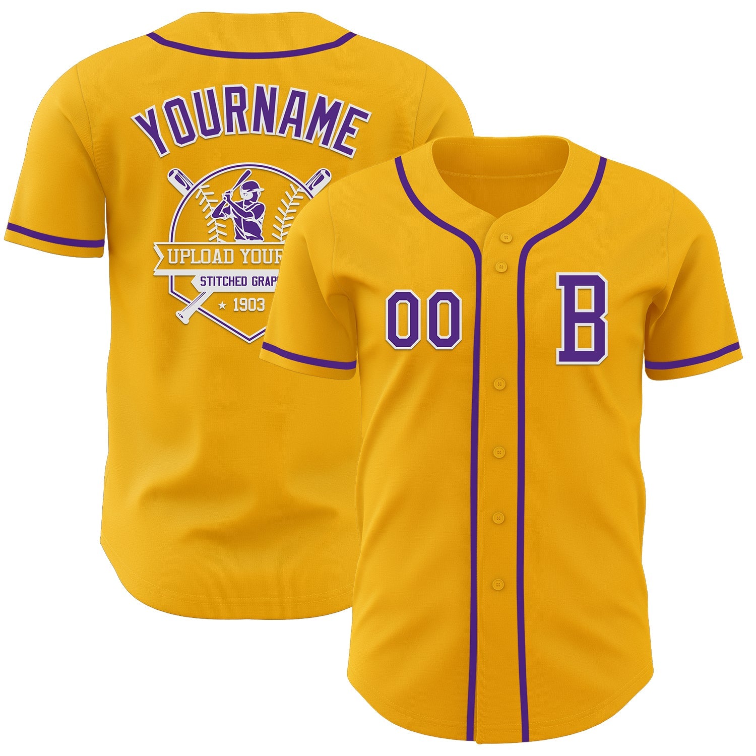 Custom Gold Purple-White Authentic Baseball Jersey - Sky-Custom