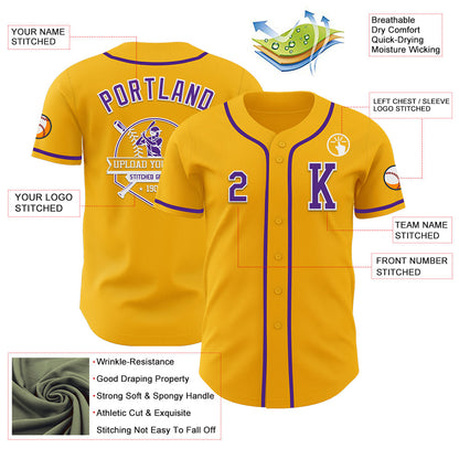 Custom Gold Purple-White Authentic Baseball Jersey - Sky-Custom