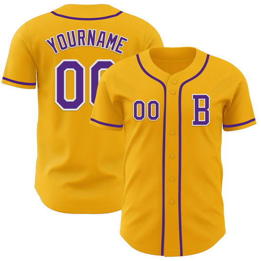 Custom Gold Purple-White Authentic Baseball Jersey - Sky-Custom
