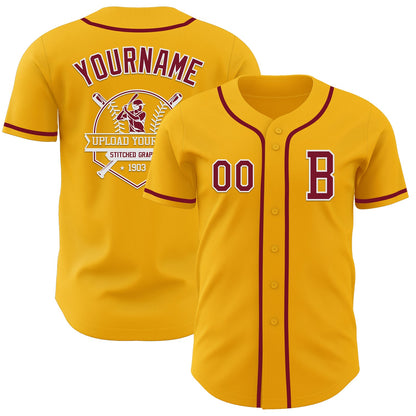 Custom Gold Crimson-White Authentic Baseball Jersey - Sky-Custom