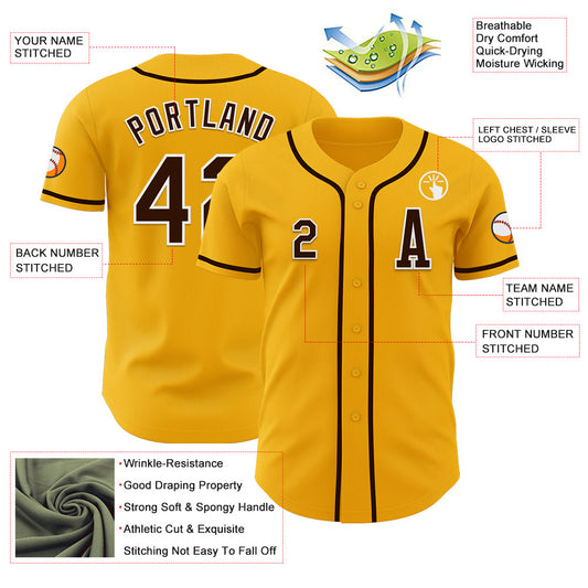 Custom Gold Brown-White Authentic Baseball Jersey - Sky-Custom