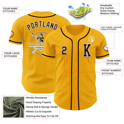 Custom Gold Brown-White Authentic Baseball Jersey - Sky-Custom