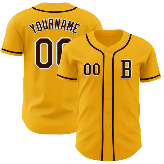 Custom Gold Brown-White Authentic Baseball Jersey - Sky-Custom