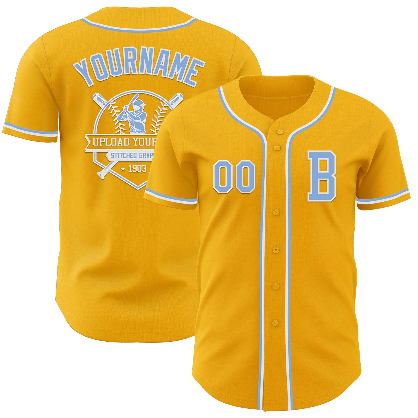 Custom Gold Light Blue-White Authentic Baseball Jersey - Sky-Custom
