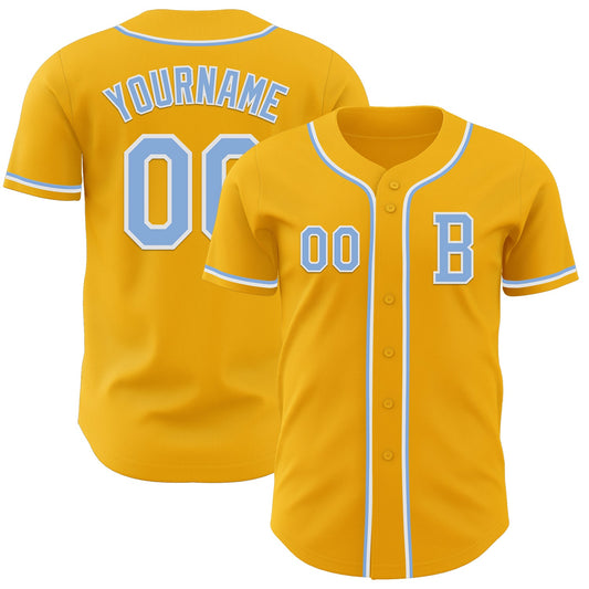 Custom Gold Light Blue-White Authentic Baseball Jersey - Sky-Custom