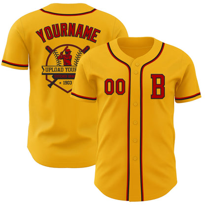 Custom Gold Red-Black Authentic Baseball Jersey - Sky-Custom