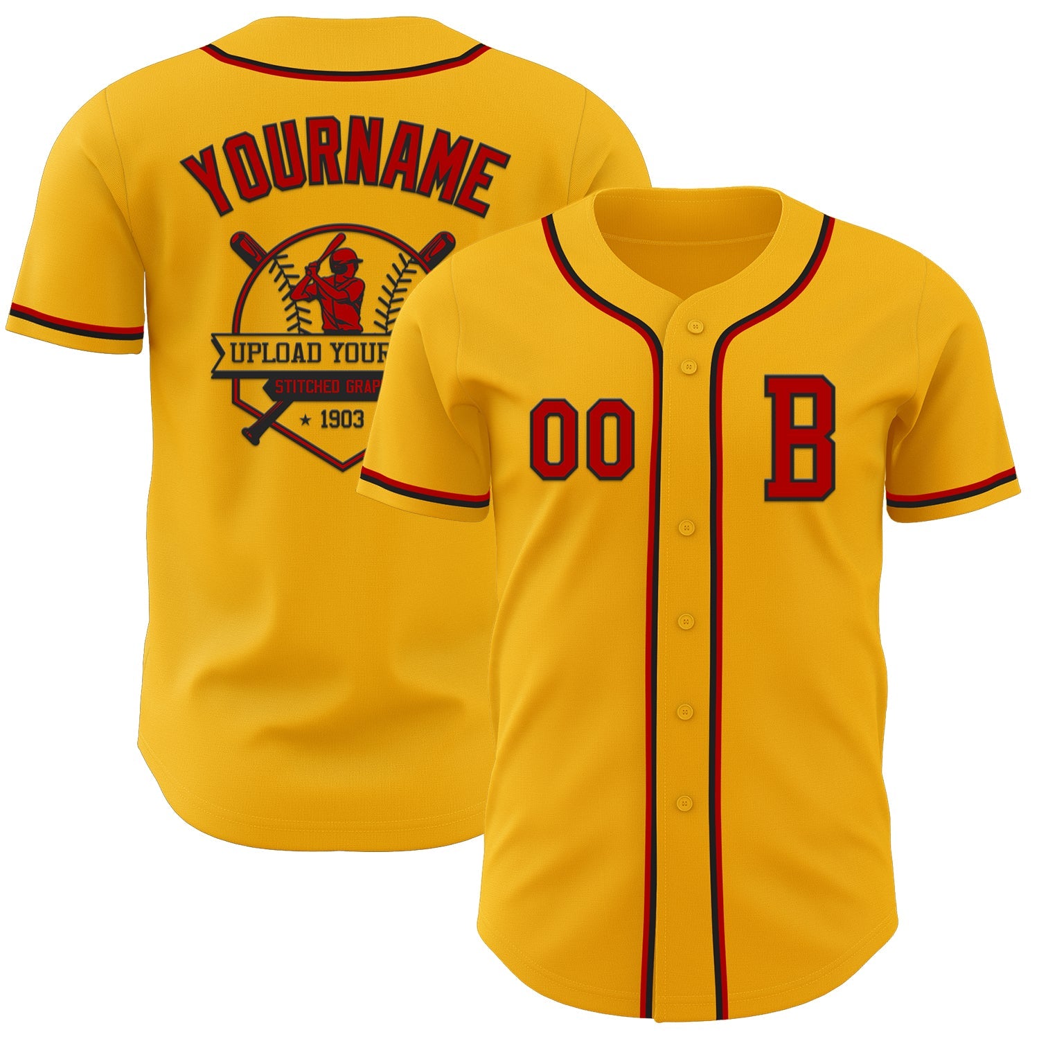 Custom Gold Red-Black Authentic Baseball Jersey - Sky-Custom