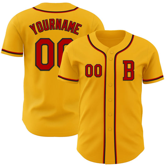 Custom Gold Red-Black Authentic Baseball Jersey - Sky-Custom